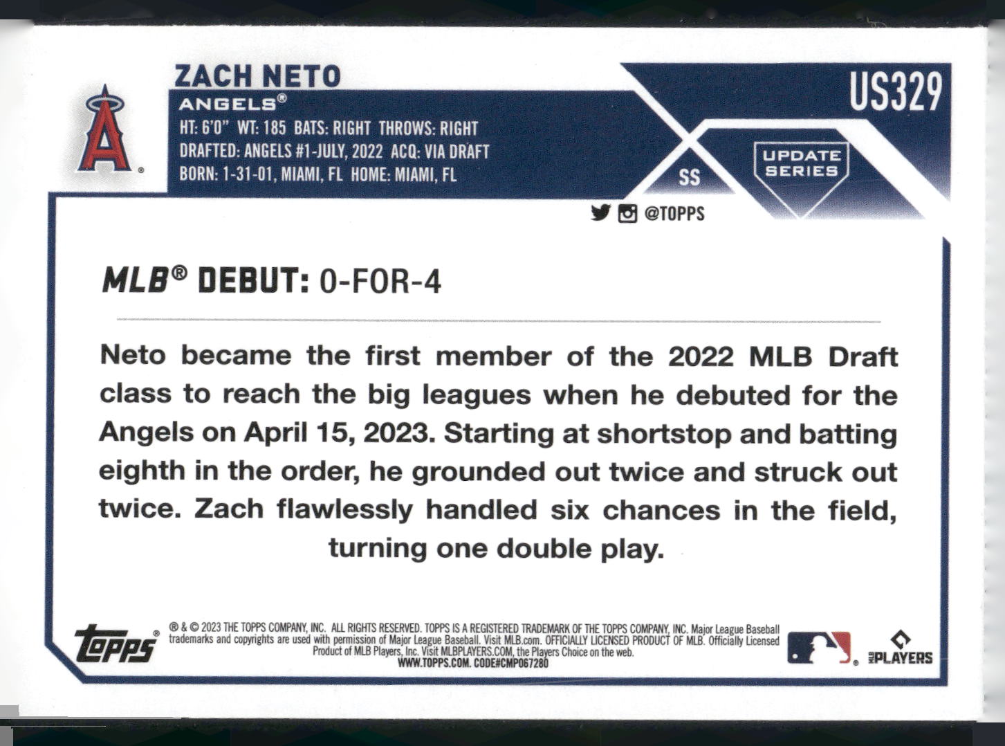 2023 Topps Update #US329 Zach Neto