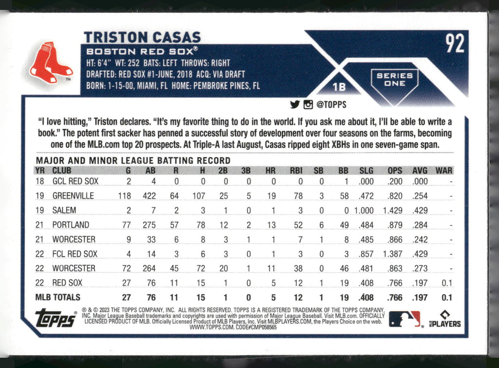 2023 Topps #92 Triston Casas