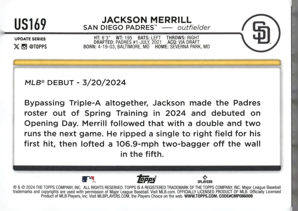2024 Topps Update #US169 Jackson Merrill