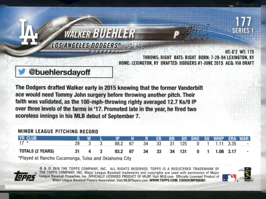 2018 Topps #177 Walker Buehler