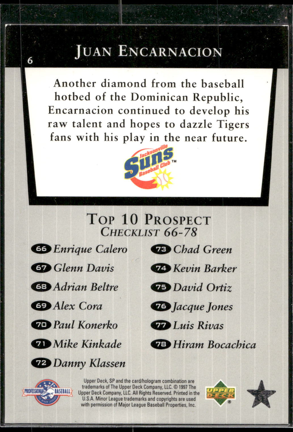 1998 SP Top Prospects #6 Juan Encarnacion
