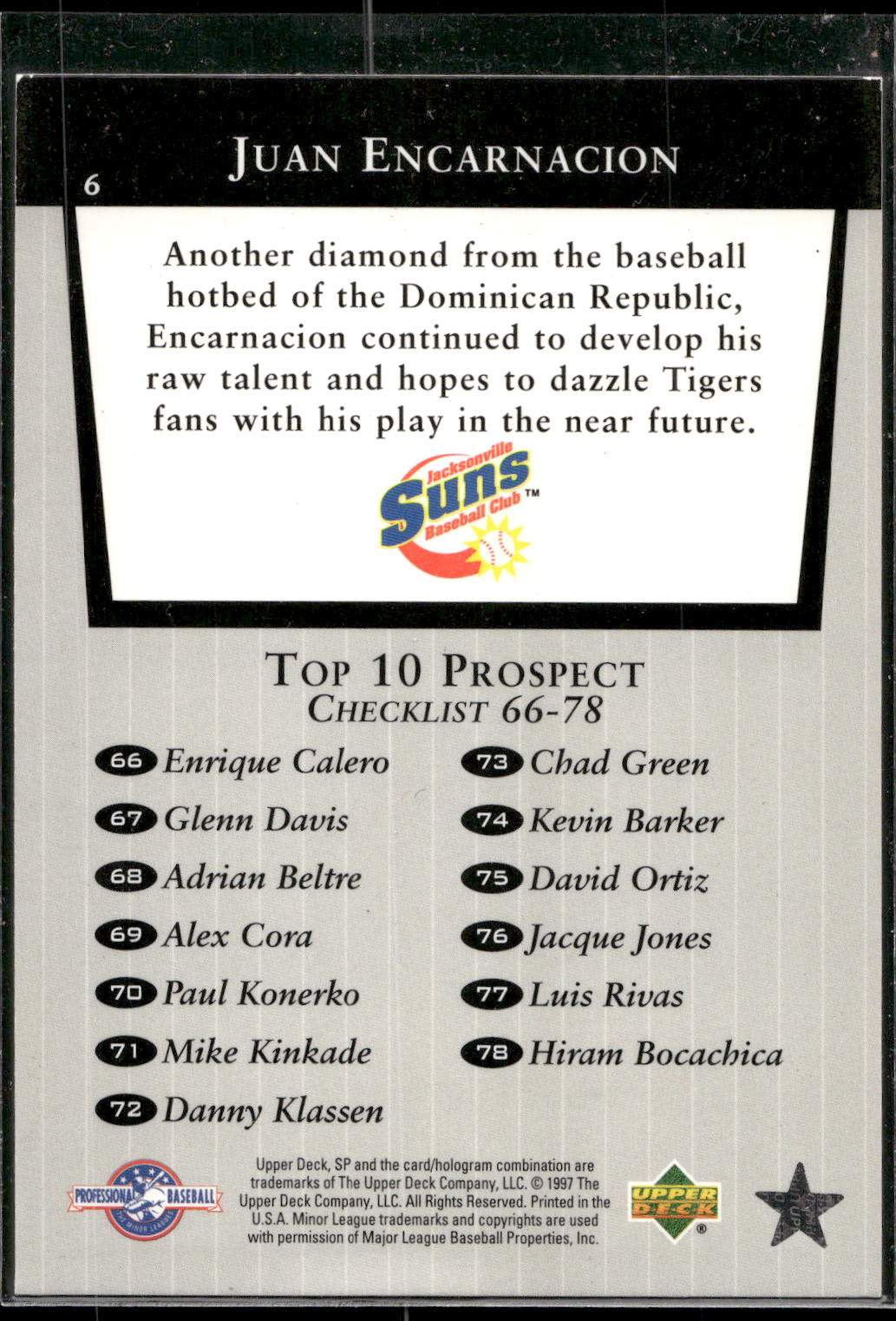 1998 SP Top Prospects #6 Juan Encarnacion