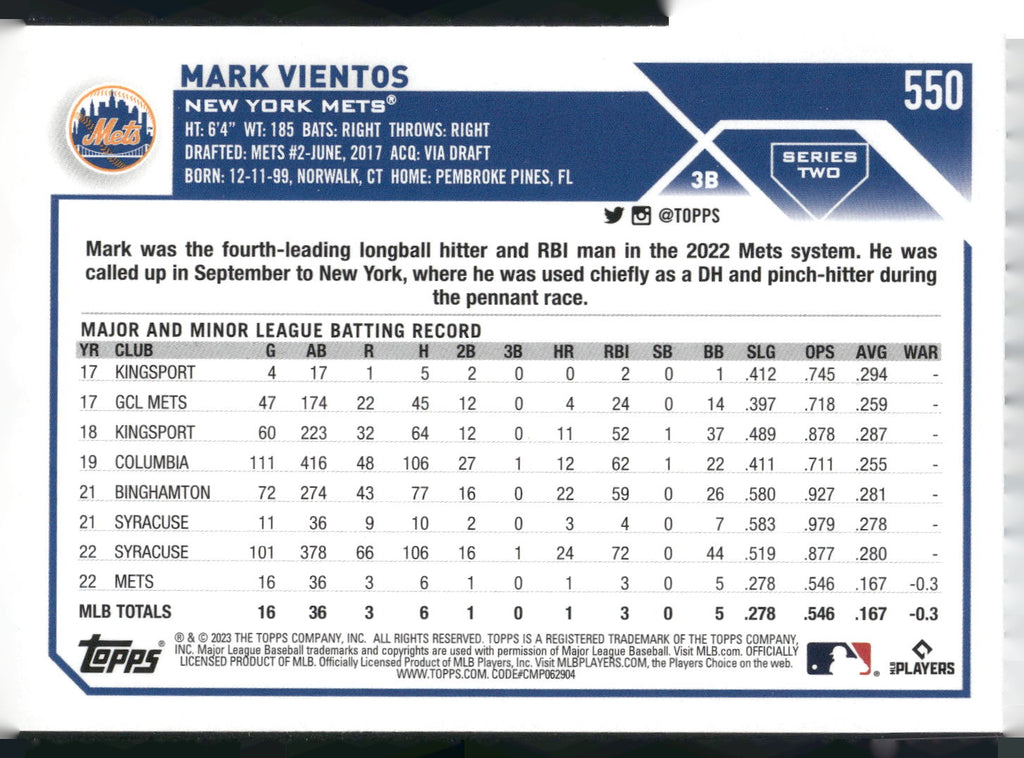 2023 Topps #550 Mark Vientos