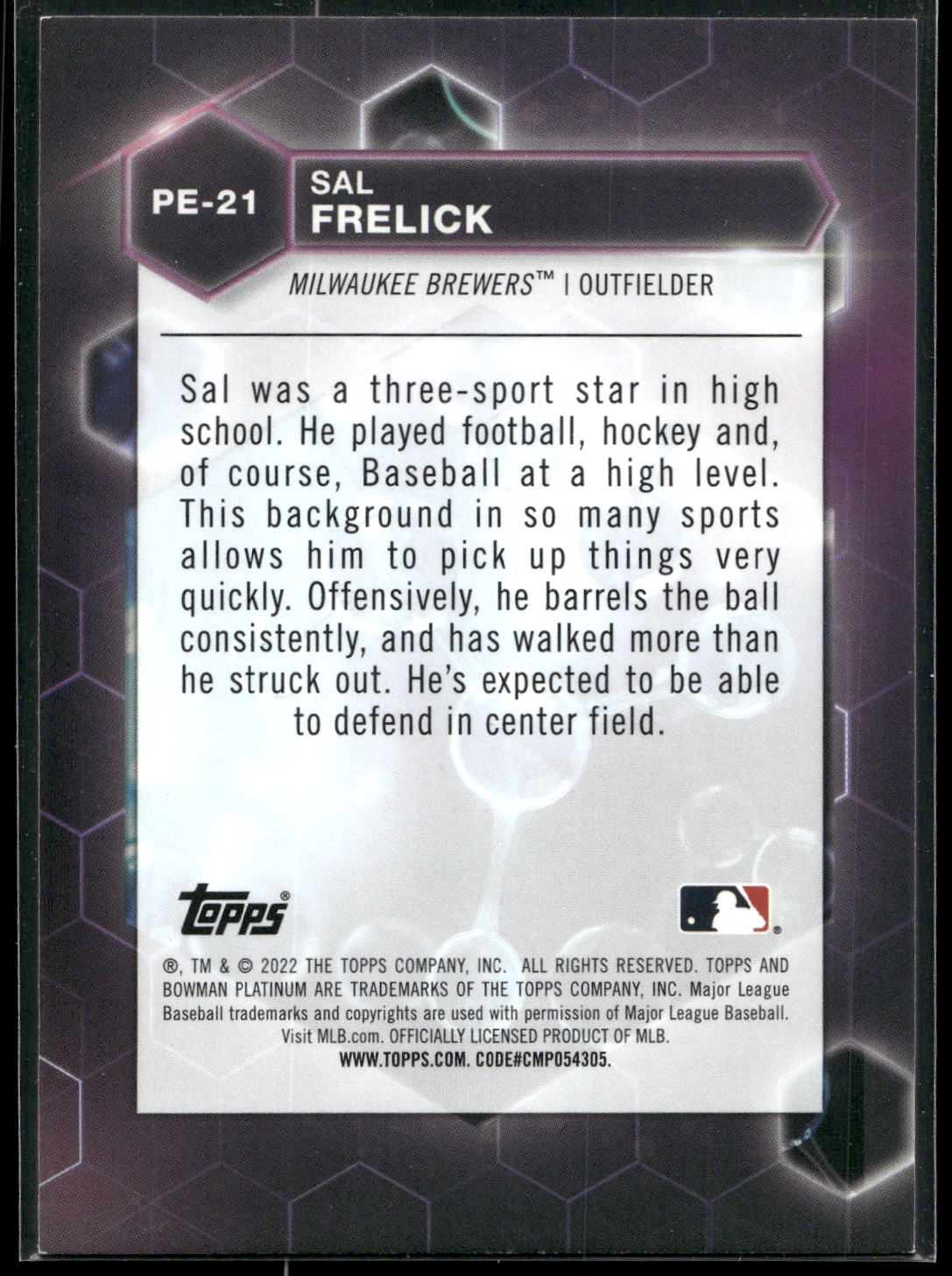2022 Bowman Platinum #PE-21 Sal Frelick Precious Elements
