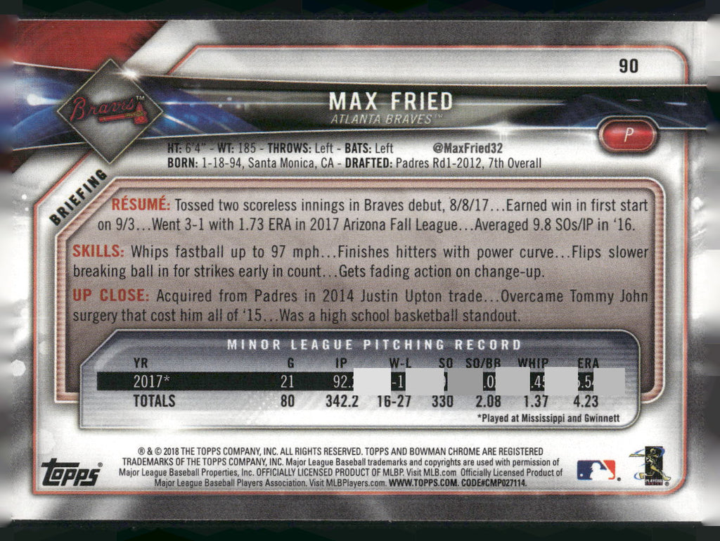 2018 Bowman #90 Max Fried