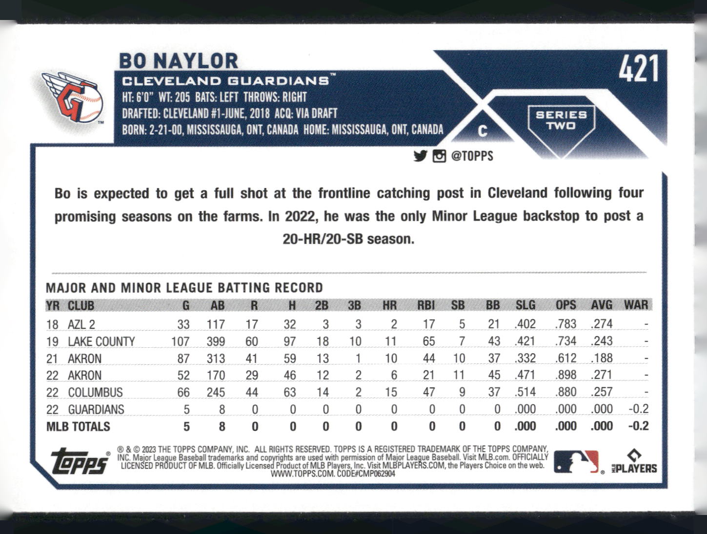 2023 Topps #421 Bo Naylor