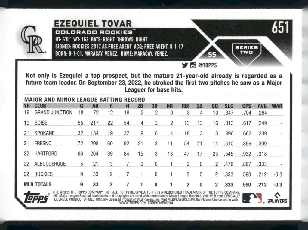 2023 Topps #651 Ezequiel Tovar