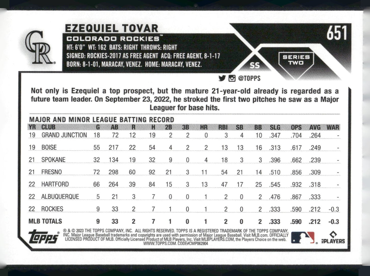 2023 Topps #651 Ezequiel Tovar