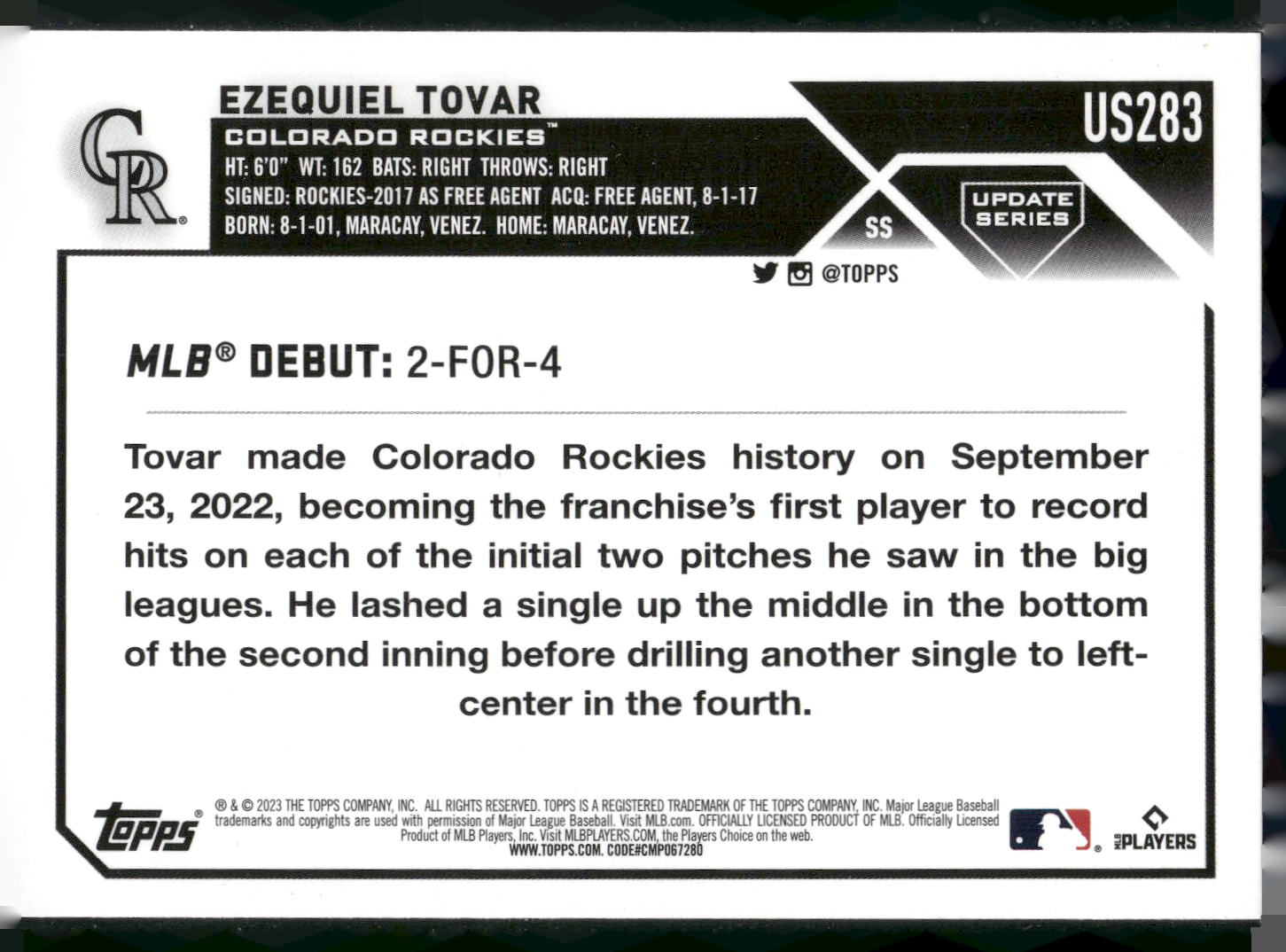 2023 Topps Update #US283 Ezequiel Tovar
