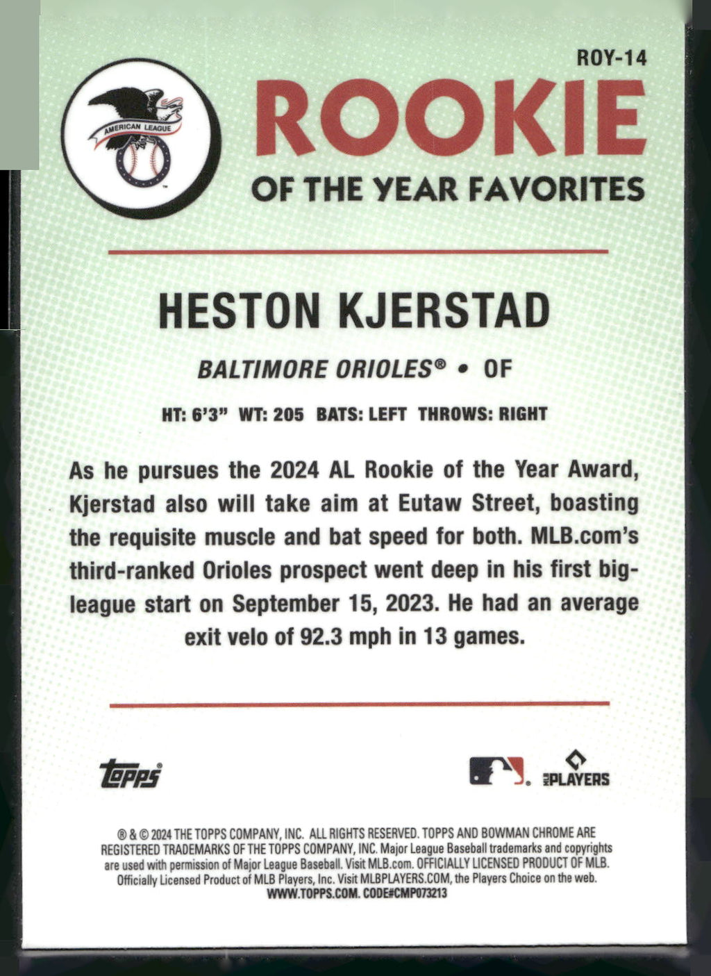 2024 Bowman #ROY-14 Heston Kjerstad Rookie of the Year Favorites