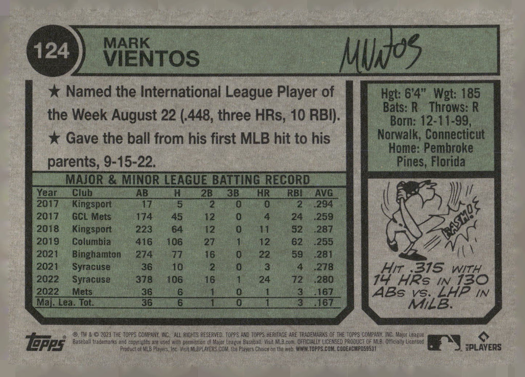 2023 Topps Heritage #124 Mark Vientos