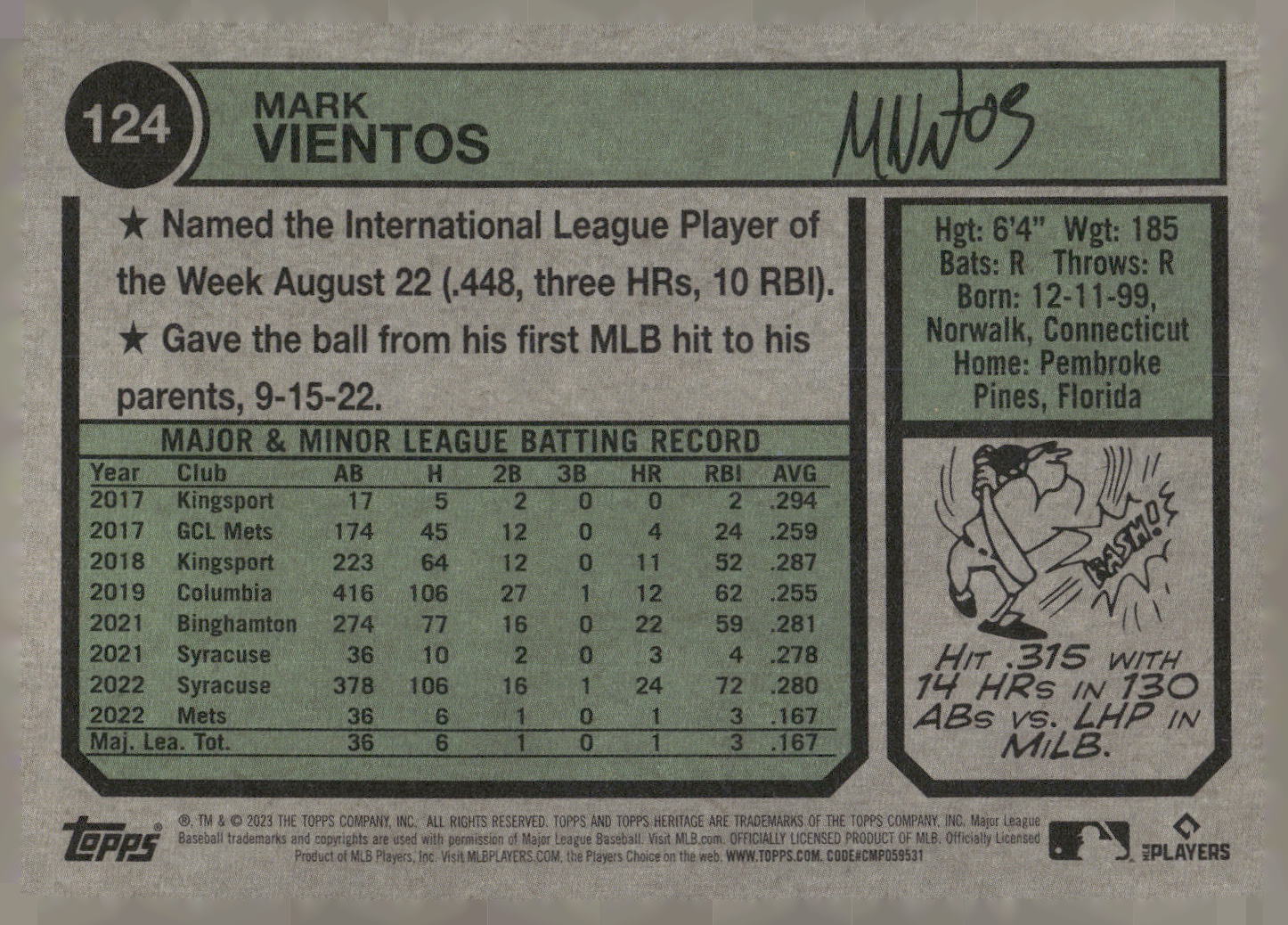 2023 Topps Heritage #124 Mark Vientos