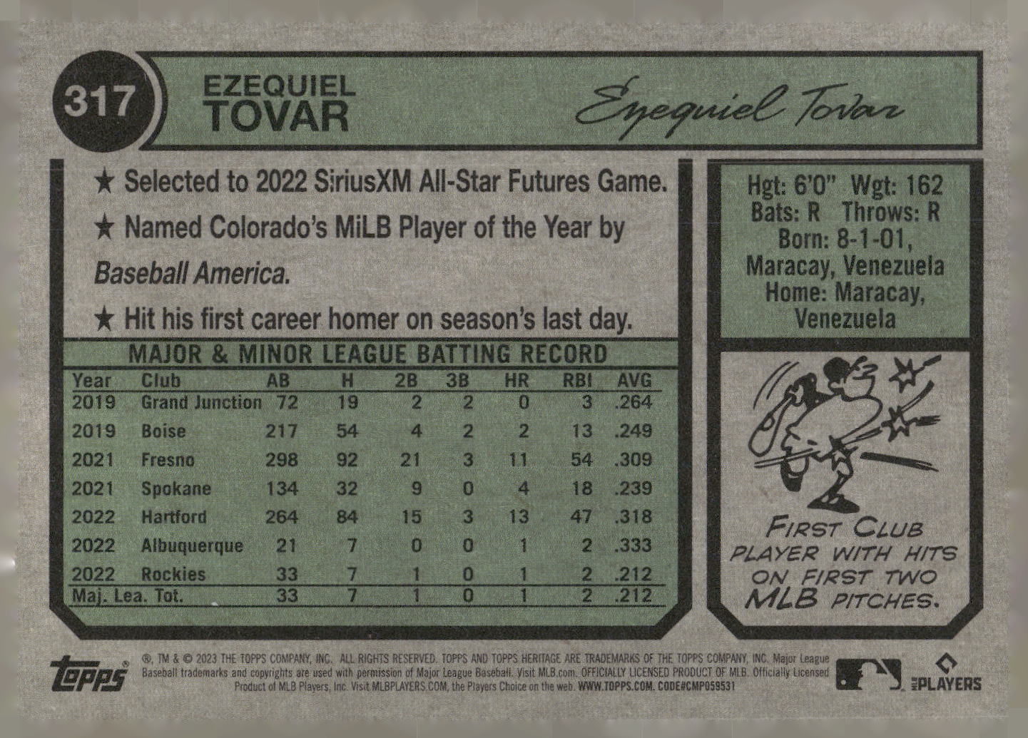 2023 Topps Heritage #317 Ezequiel Tovar