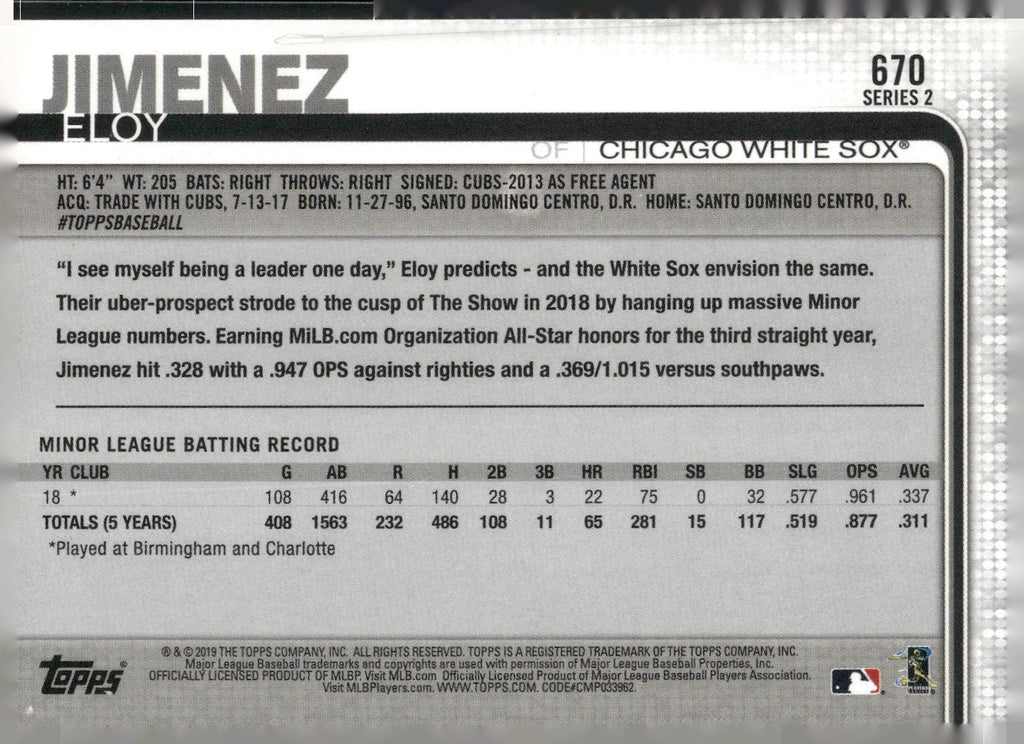 2019 Topps #670 Eloy Jimenez