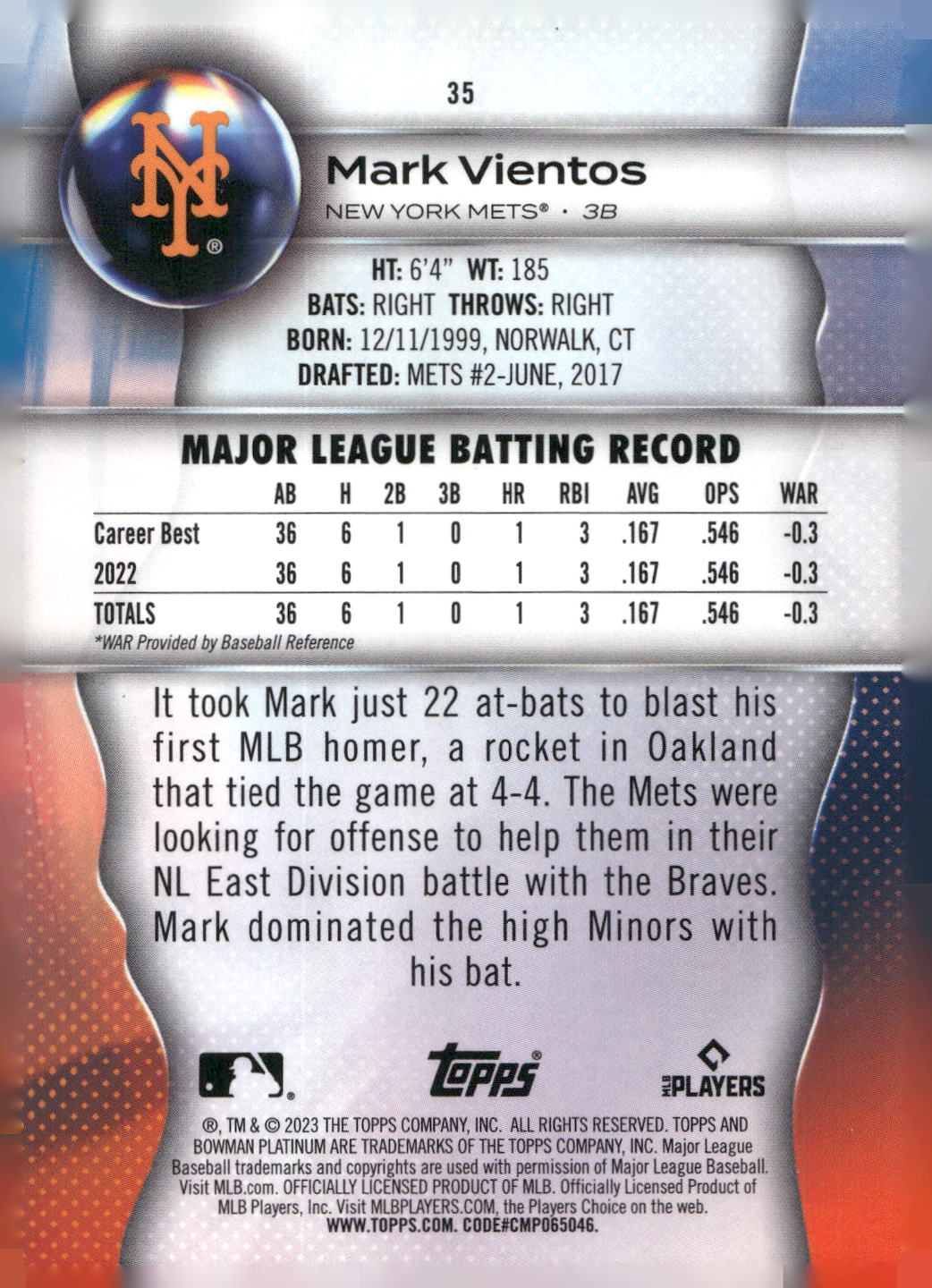 2023 Bowman Platinum #35 Mark Vientos