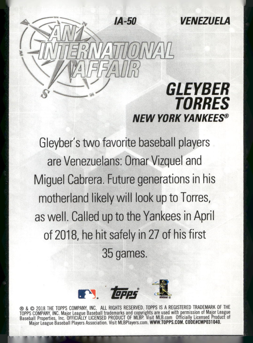 2018 Topps Update #IA-50 Gleyber Torres An International Affair