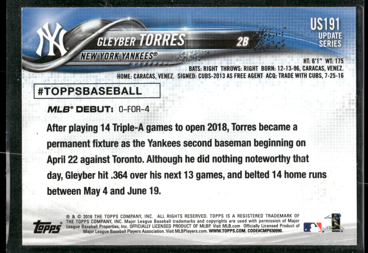 2018 Topps Update #US191 Gleyber Torres