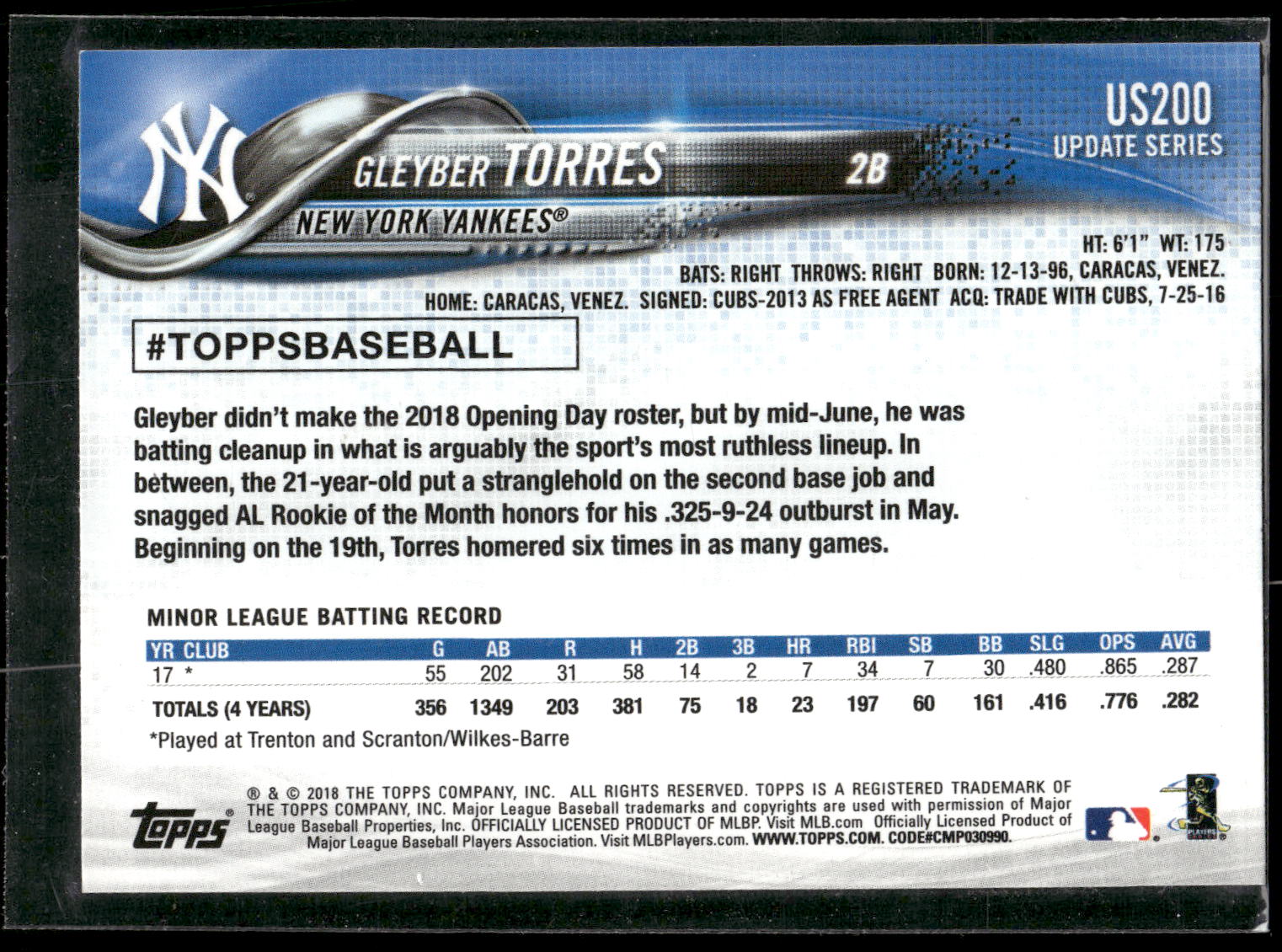 2018 Topps Update #US200 Gleyber Torres