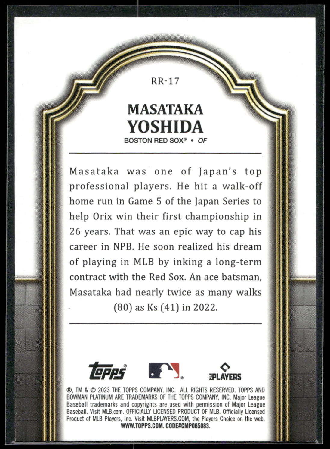 2023 Bowman Platinum #RR-17 Masataka Yoshida Renowned Rookies