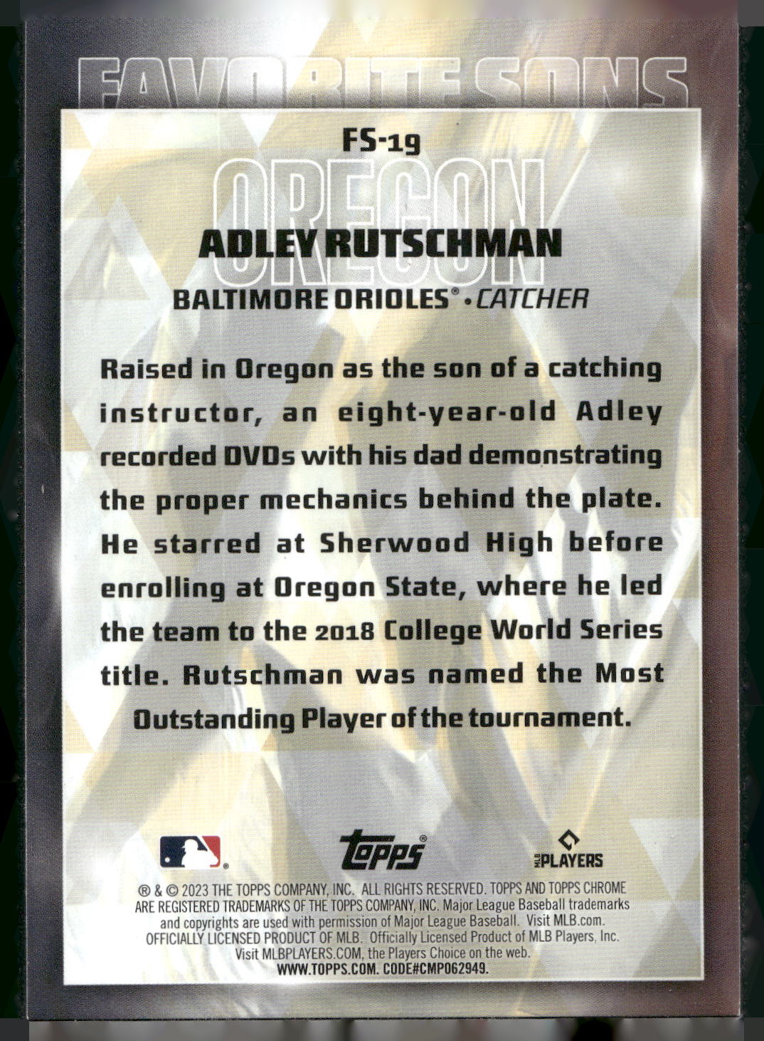2023 Topps #FS-19 Adley Rutschman Favorite Sons