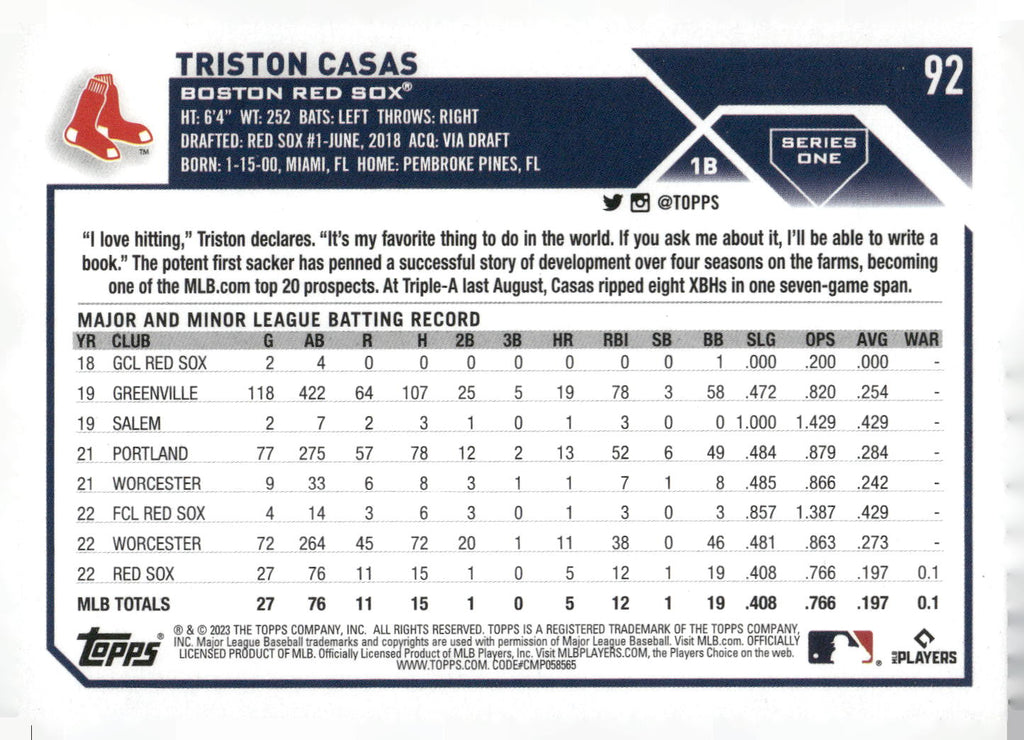 2023 Topps #92 Triston Casas