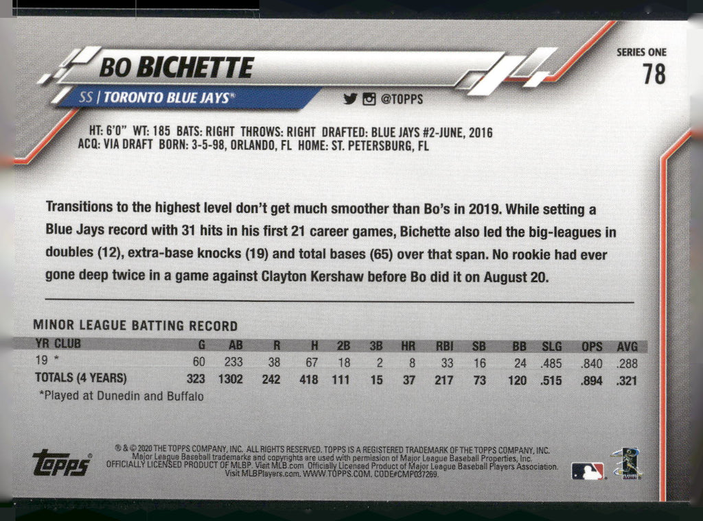 2020 Topps #78 Bo Bichette