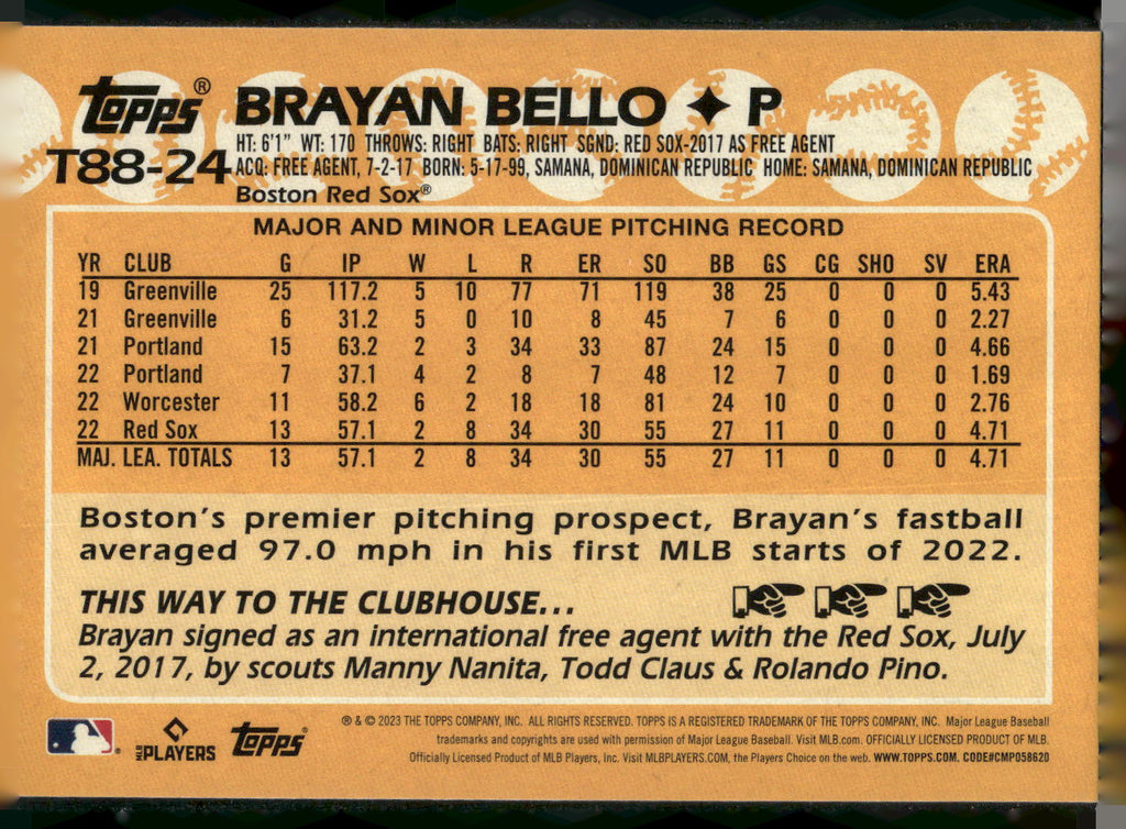 2023 Topps #T88-24 Brayan Bello 1988 Topps Baseball 35th