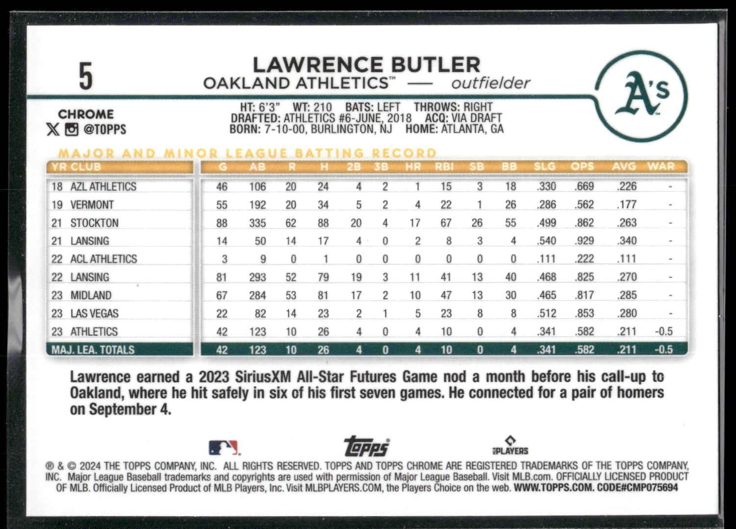 2024 Topps Chrome #5 Lawrence Butler