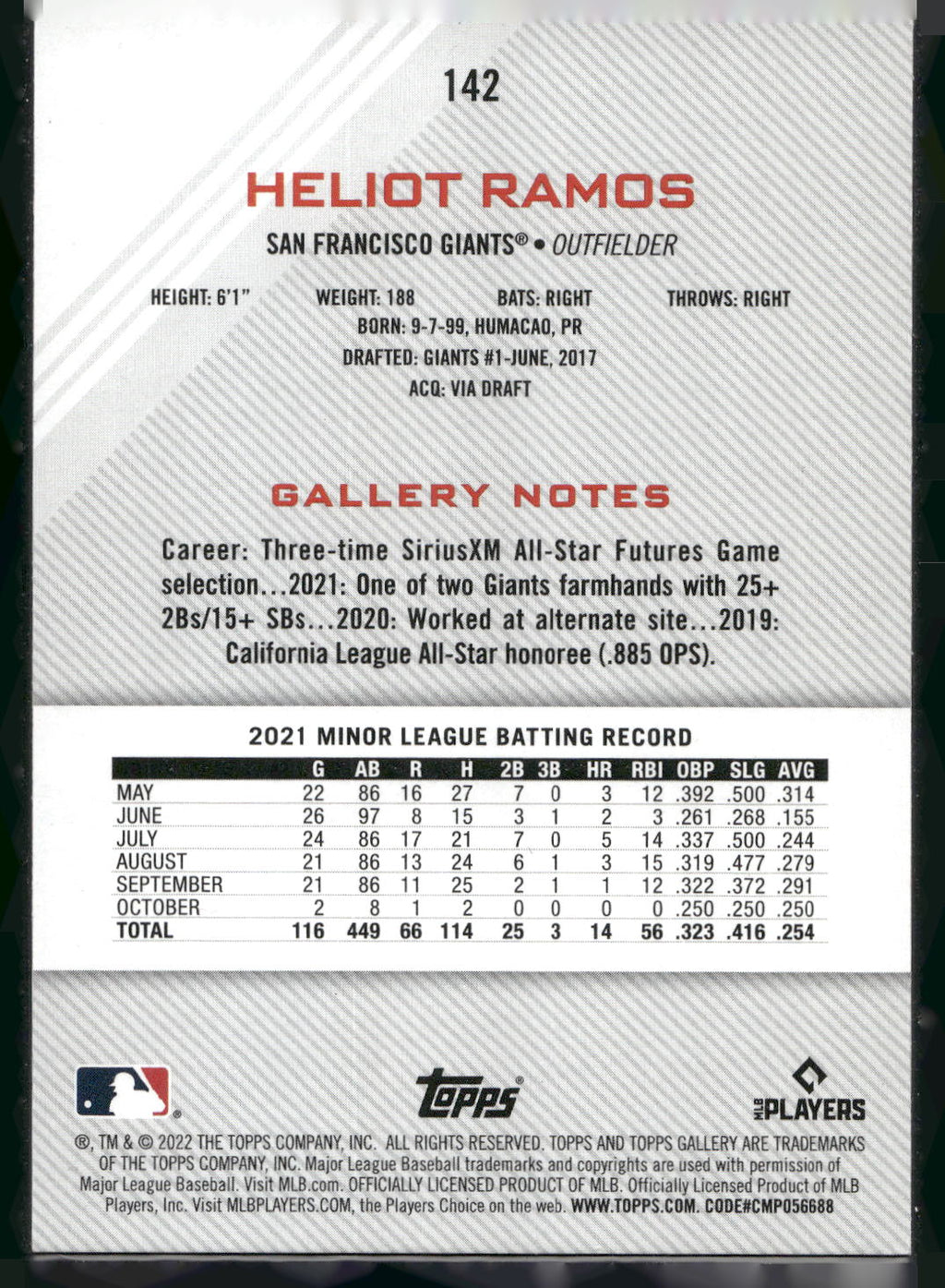 2022 Topps Gallery #142 Heliot Ramos