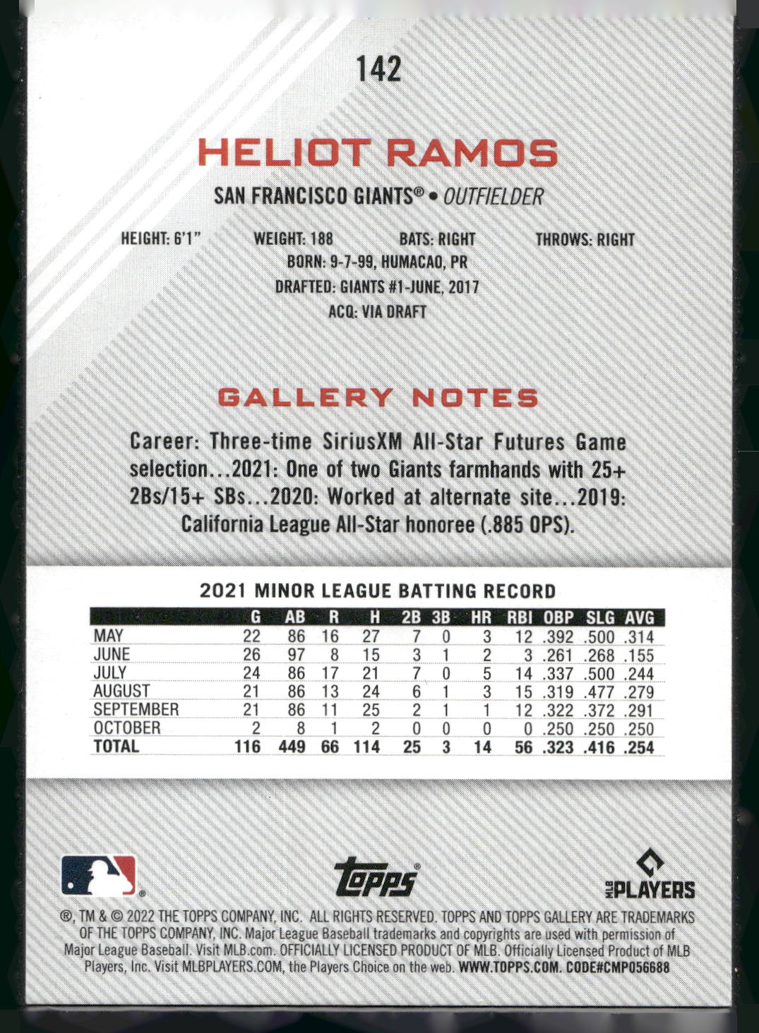 2022 Topps Gallery #142 Heliot Ramos