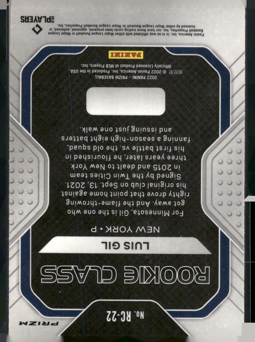2022 Panini Prizm #RC-22 Luis Gil Rookie Class Silver Prizm