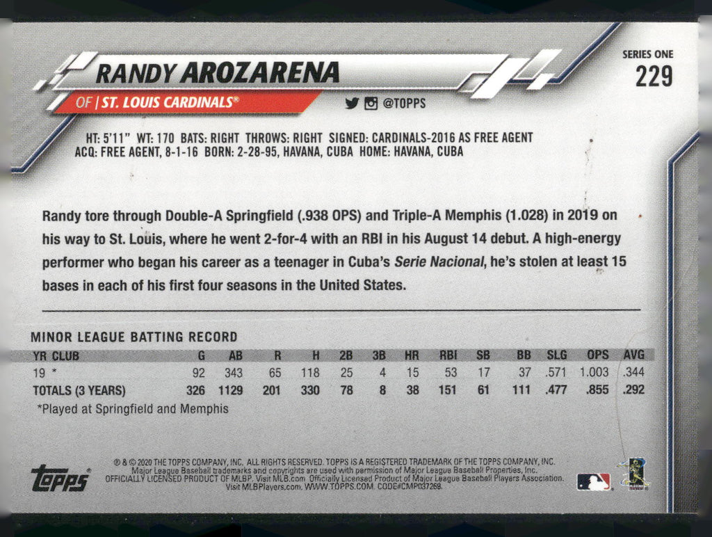2020 Topps #229 Randy Arozarena