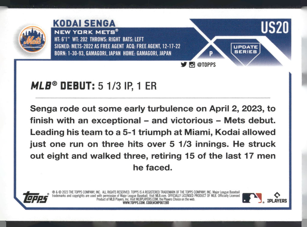 2023 Topps Update #US20 Kodai Senga