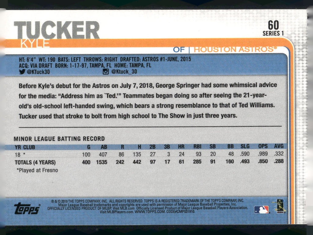 2019 Topps #60 Kyle Tucker