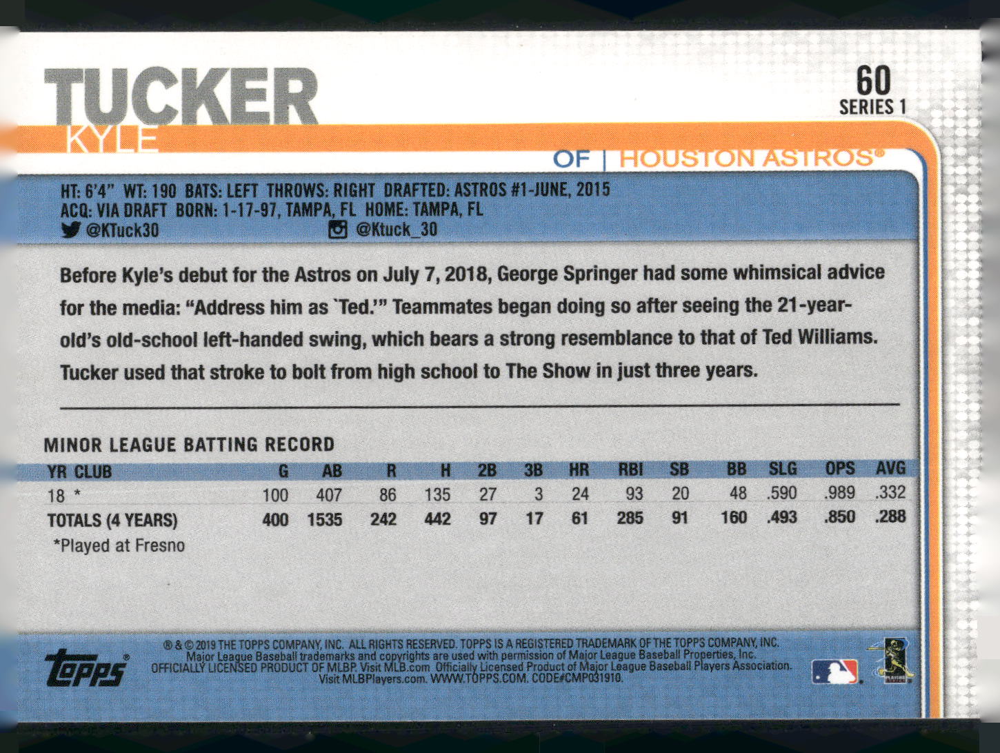 2019 Topps #60 Kyle Tucker