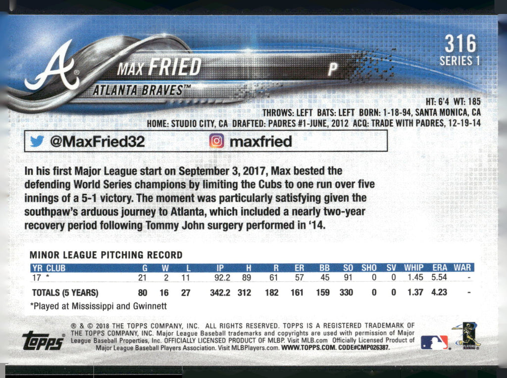2018 Topps #316 Max Fried