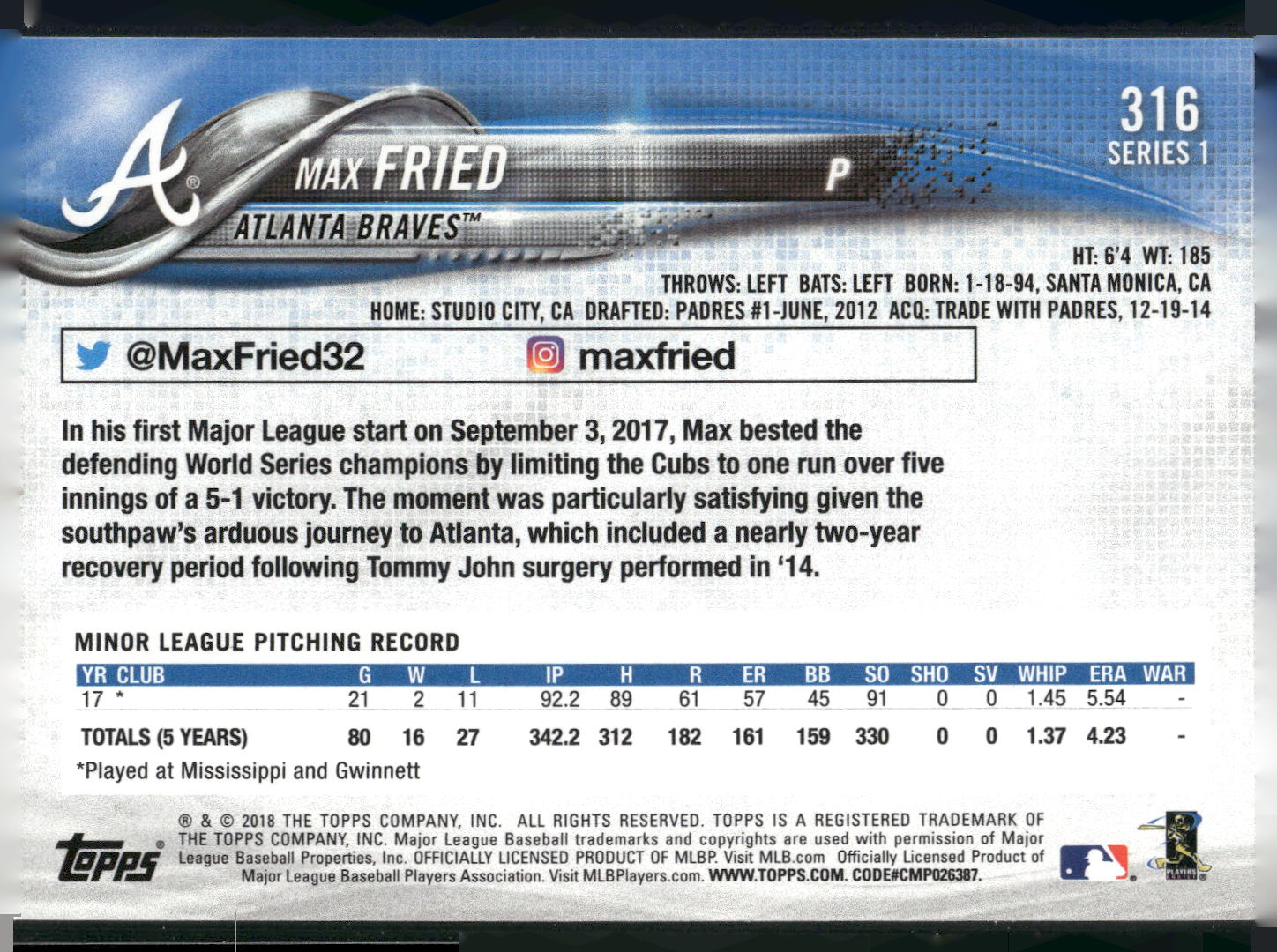 2018 Topps #316 Max Fried