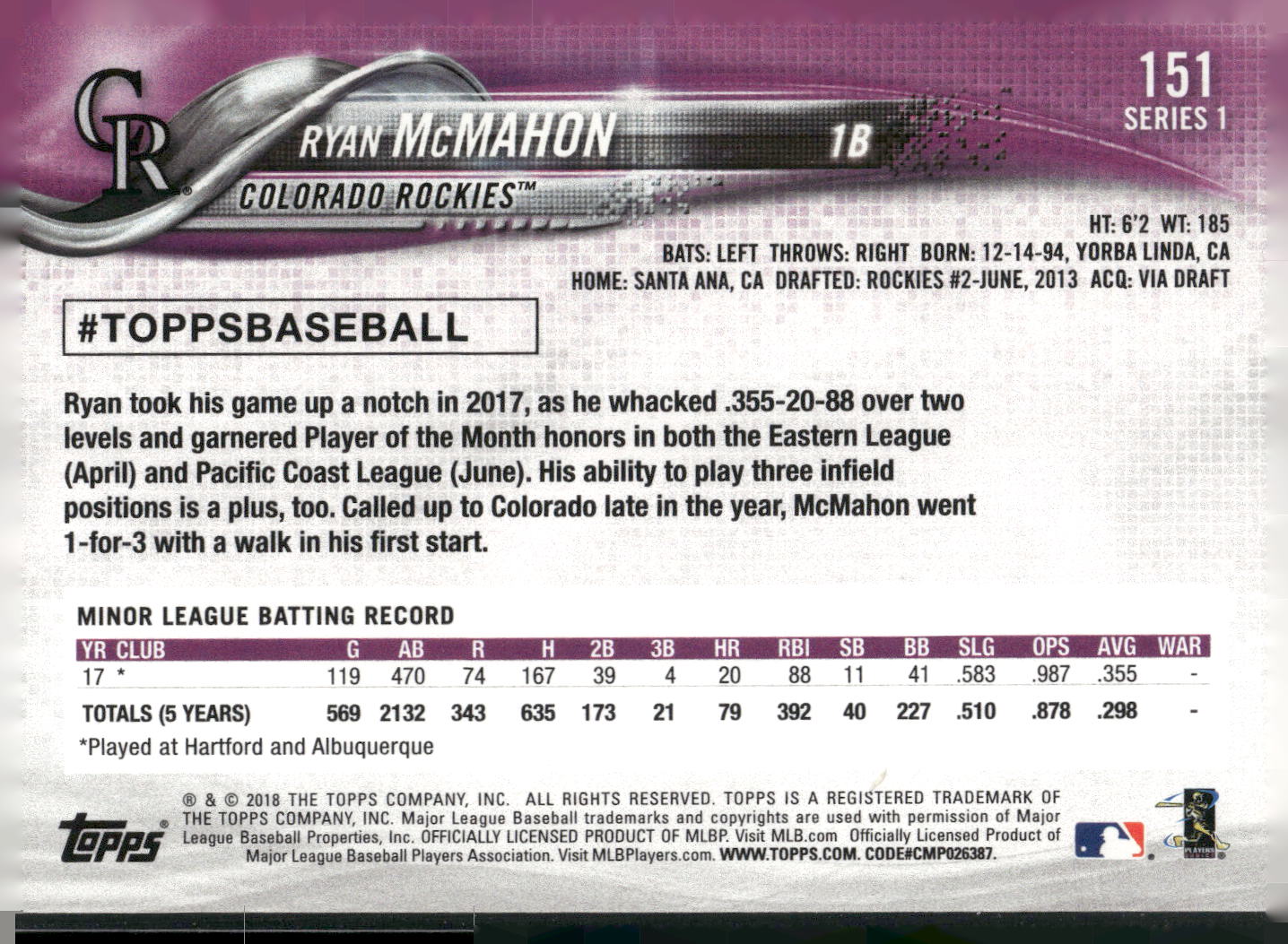 2018 Topps #151 Ryan McMahon