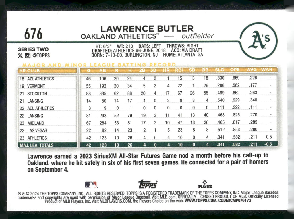 2024 Topps #676 Lawrence Butler