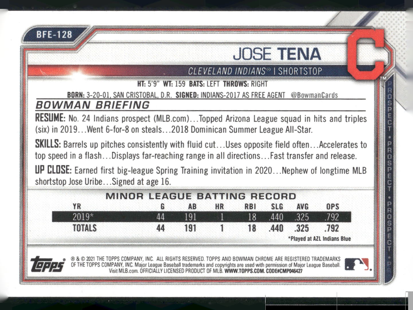 2021 Bowman 1st Edition #BFE-128 Jose Tena