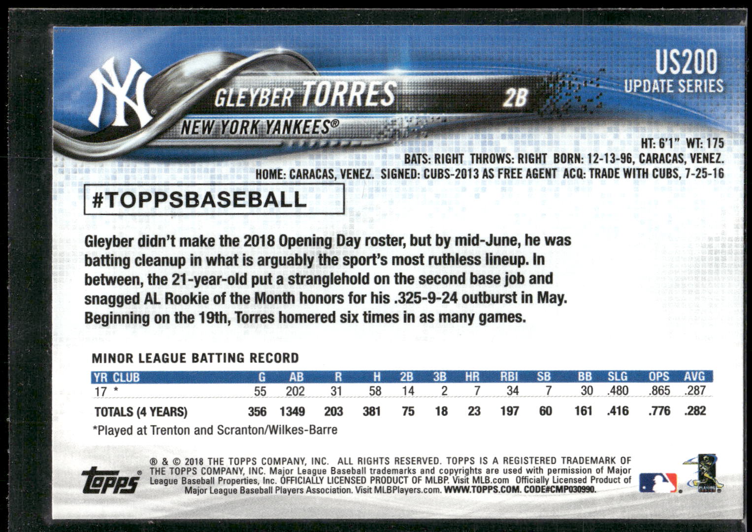 2018 Topps Update #US200 Gleyber Torres