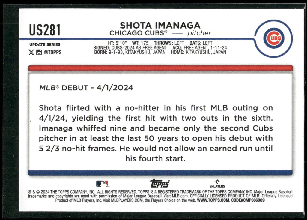 2024 Topps Update #US281 Shota Imanaga