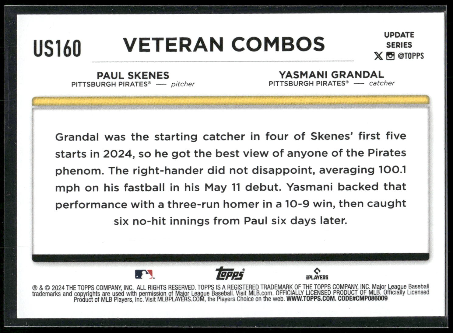 2024 Topps Update #US160 Skenes Gasses Up Grandal