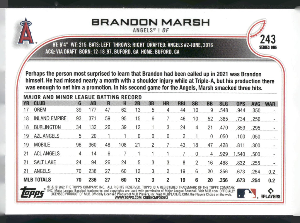 2022 Topps #243 Brandon Marsh