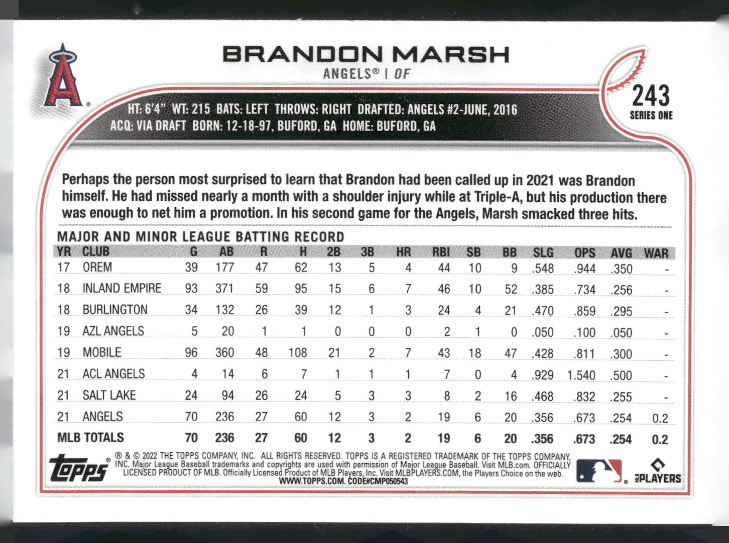 2022 Topps #243 Brandon Marsh