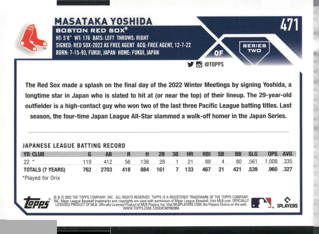2023 Topps #471 Masataka Yoshida