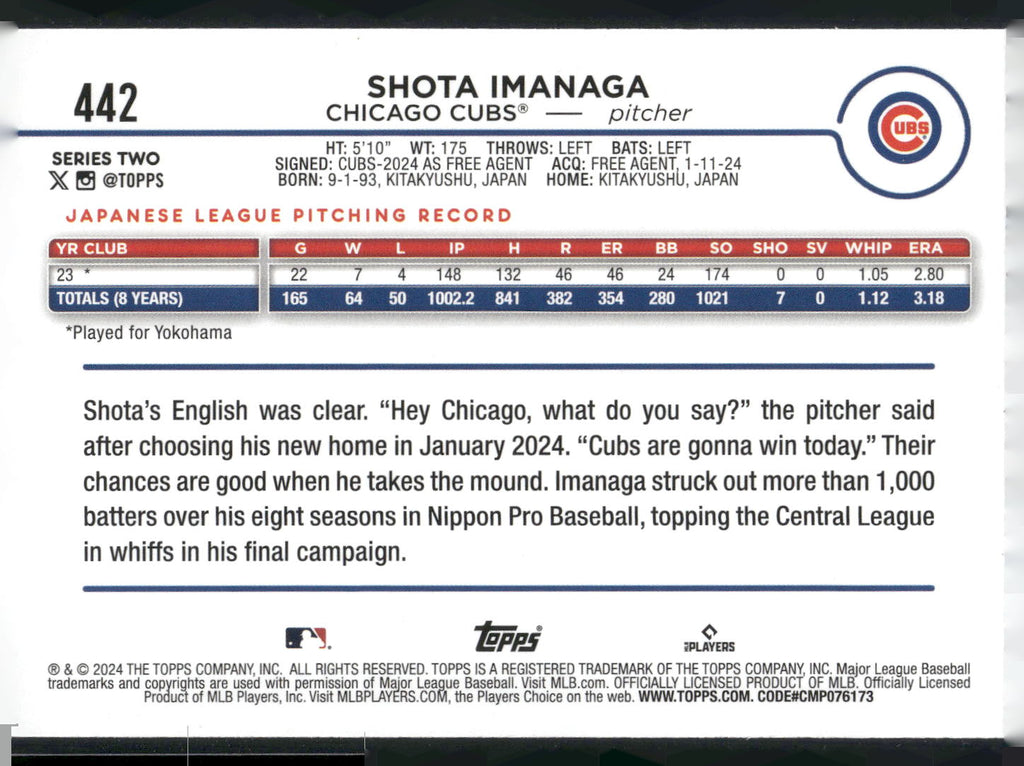 2024 Topps #442 Shota Imanaga