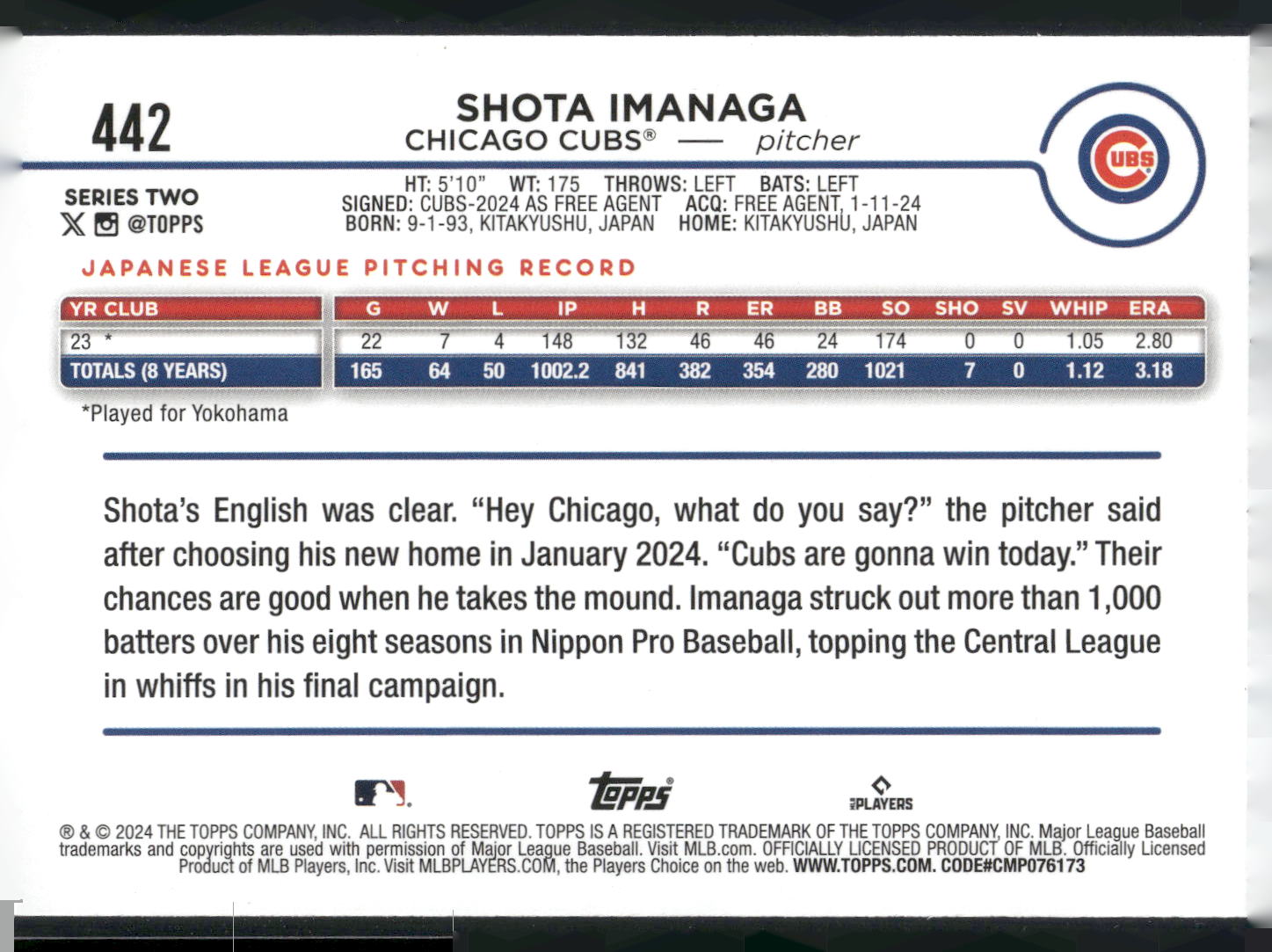 2024 Topps #442 Shota Imanaga