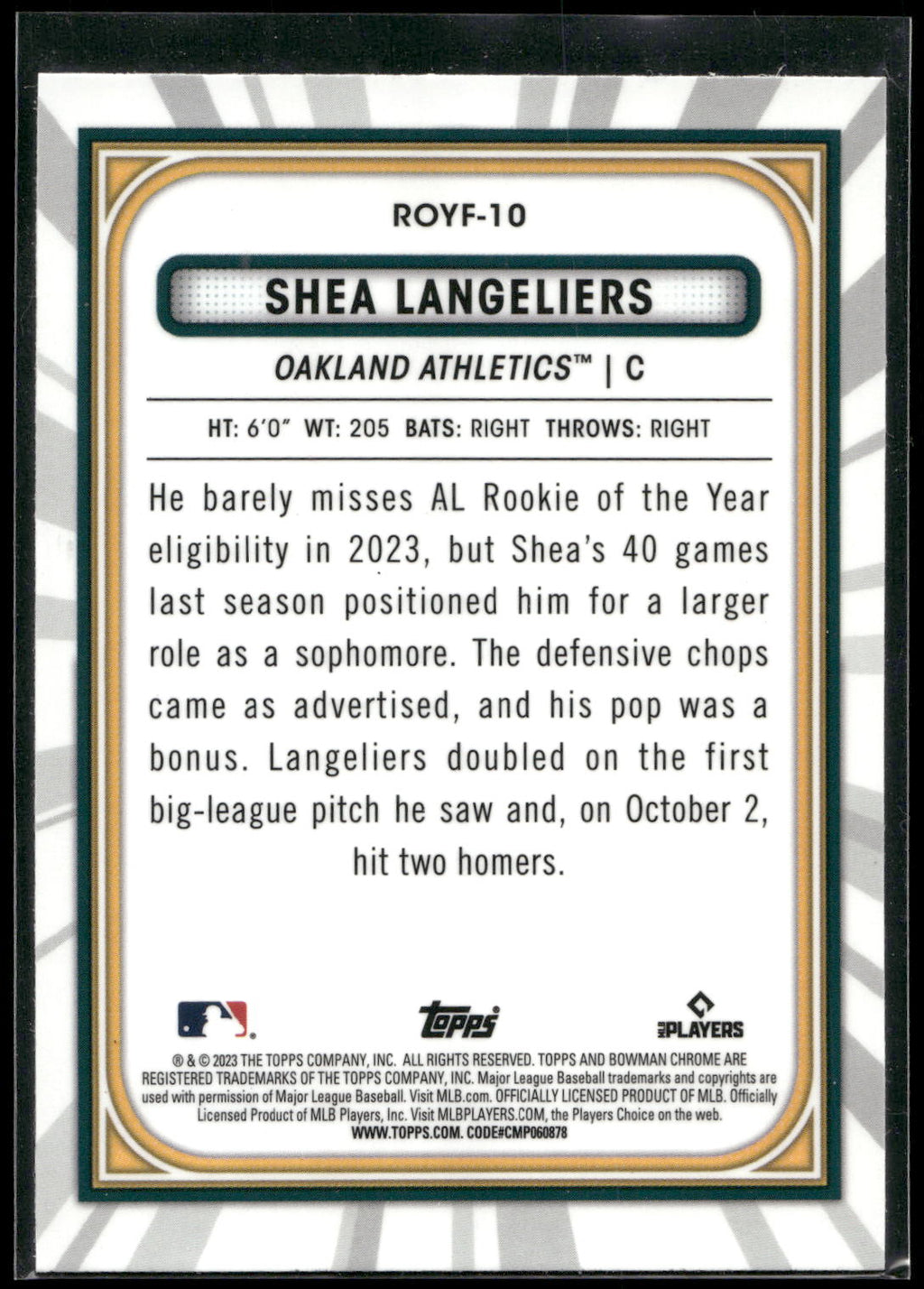 2023 Bowman #ROYF-10 Shea Langeliers Rookie of the Year Mojo