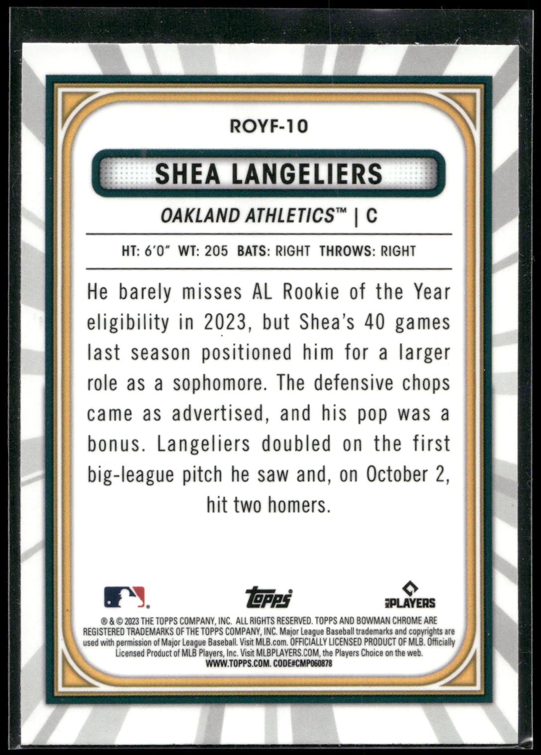 2023 Bowman #ROYF-10 Shea Langeliers Rookie of the Year Mojo